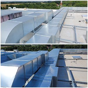 Izolace a oplechování VZT potrubí na střeše obchodního domu